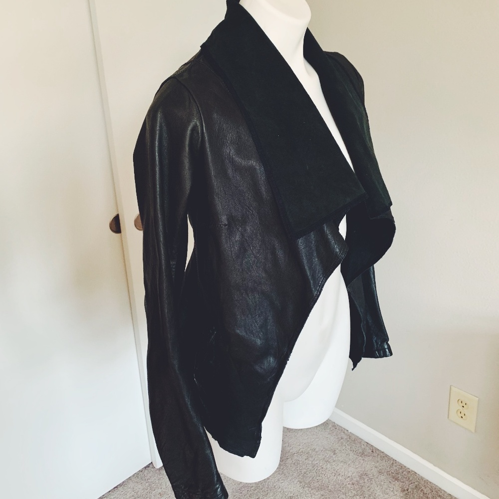 All Saint Datya Drape Black Leather Jacket